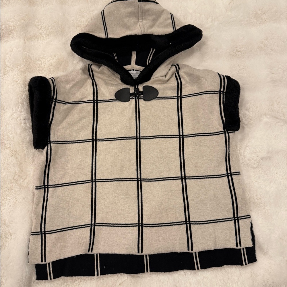Tahari Black and Cream Hooded Poncho